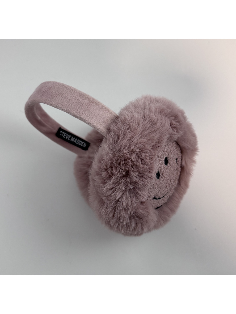 Steve Madden Pink Faux Fur Earmuffs with Smiley Face Design